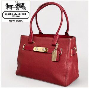 Coach Swagger Pebble Leather Carryall Large Satchel Cherry Red